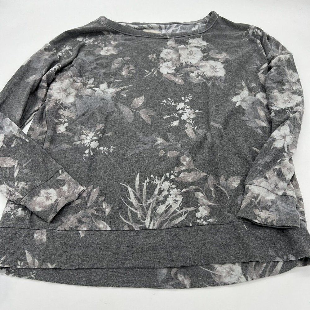 Chaser Semaj Gray Floral Lightweight Crewneck Sweater Sweatshirt - Medium